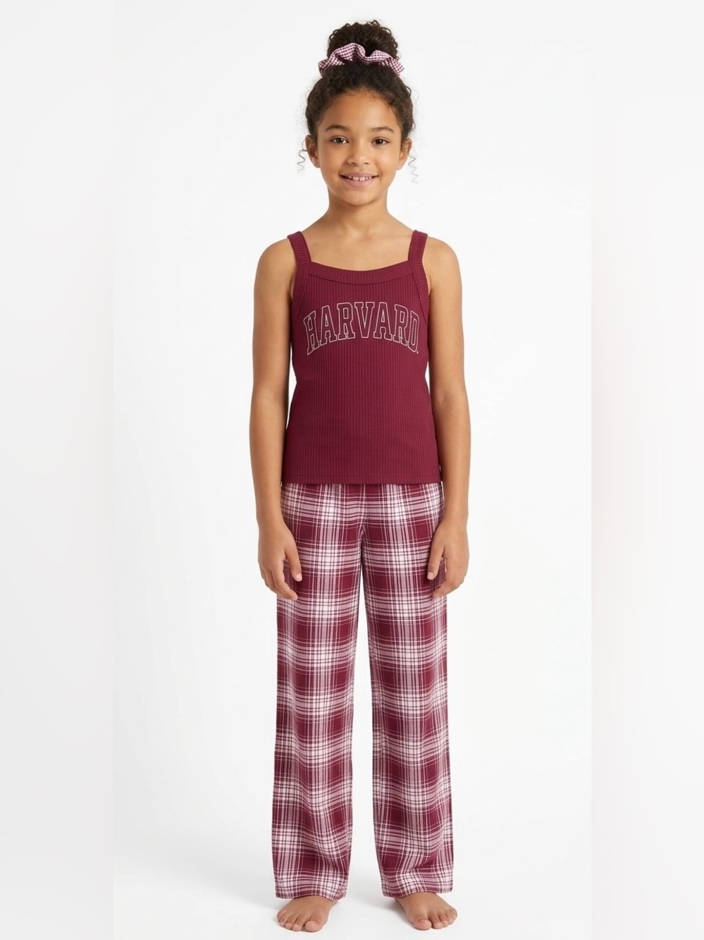 Harvard Burgundy Plaid Tank & Wide-Leg Kids Pajama Set